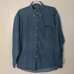 Vintage 90s embroidered denim shirt button up preppy Y2K Jacket jean cotton